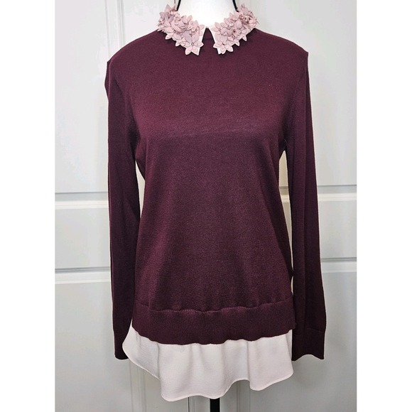 Ted Baker Nansea Floral Collar Sweater Layered Look Size 2- US Small Burgandy - Picture 3 of 11